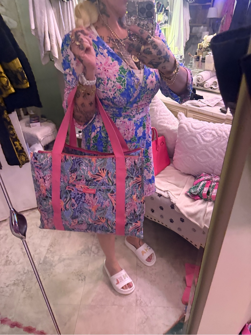 Lilly Pulitzer Blue and Pink Floral Maxi Dress
